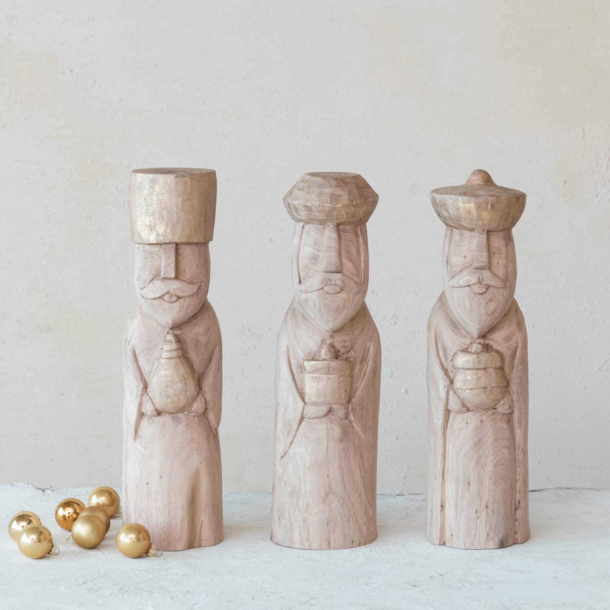 Hello Honey® 15" Hand-Carved Mango Wood Wise Men Sculpture Set